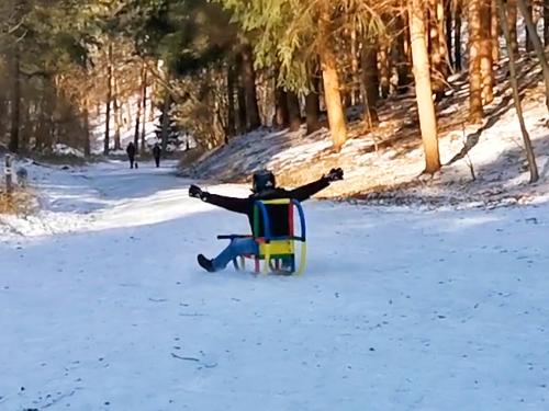 Sleeër op QUADRO slee na de finish